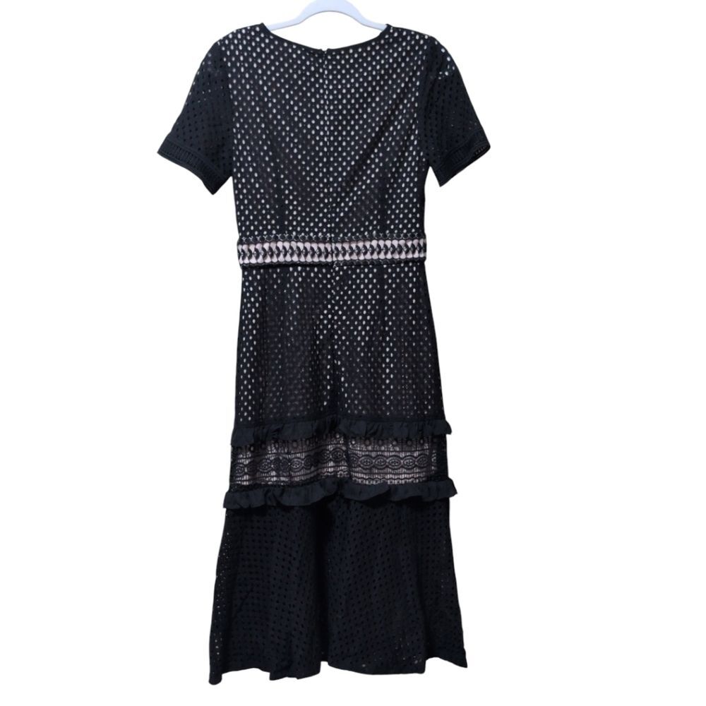 NWT True Decadence All-over Frill Lace Overlay black Tiered midi dress size 12 - Picture 2 of 8
